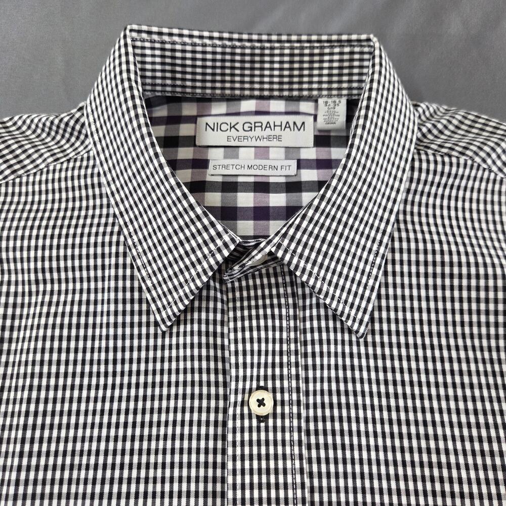 Nick Graham Everywhere Stretch Modern‎ Fit Men's L Black Plaid Long Sleeve Shirt